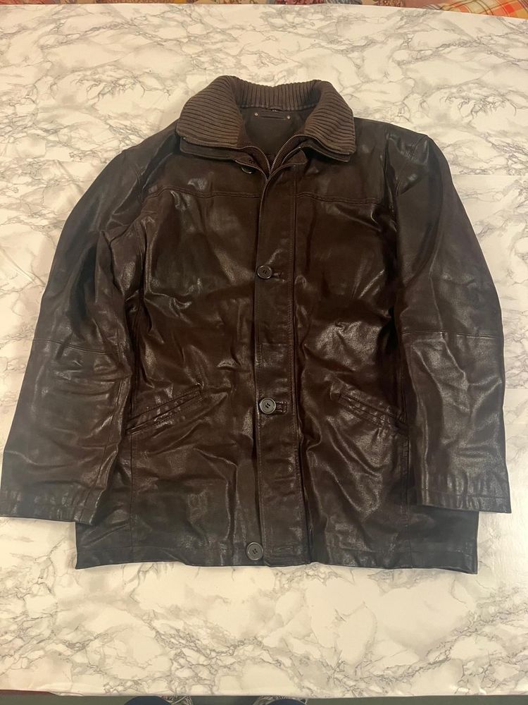 Other Brown Leather Jacket With Ribbed Collar product image